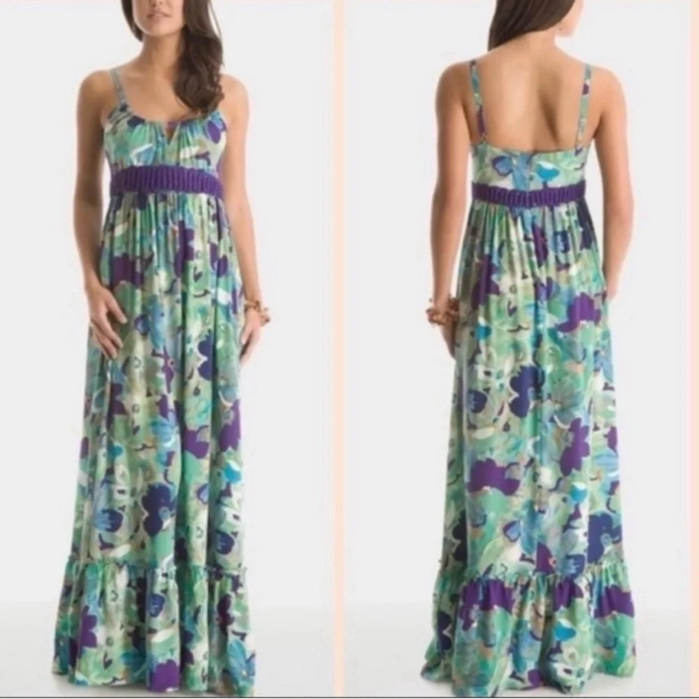 Like New 💚 Marciano Floral Maxi Dress Blue Green Purple Boho Summer Size S - Picture 9 of 9